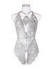Sexy Crotchless Blue Lingerie Women Lace Hollow Bodysuit Erotic Pajamas Teddy Babydoll Dress Deep V Open Bra Porn Underwear Set