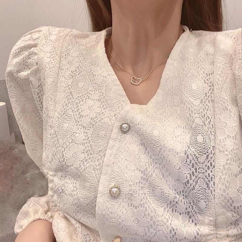 Hollow Necklace Female Letter Bear Pendant Collarbone Chain Female Minimalist Design Ins Cold Wind 2025 New Model