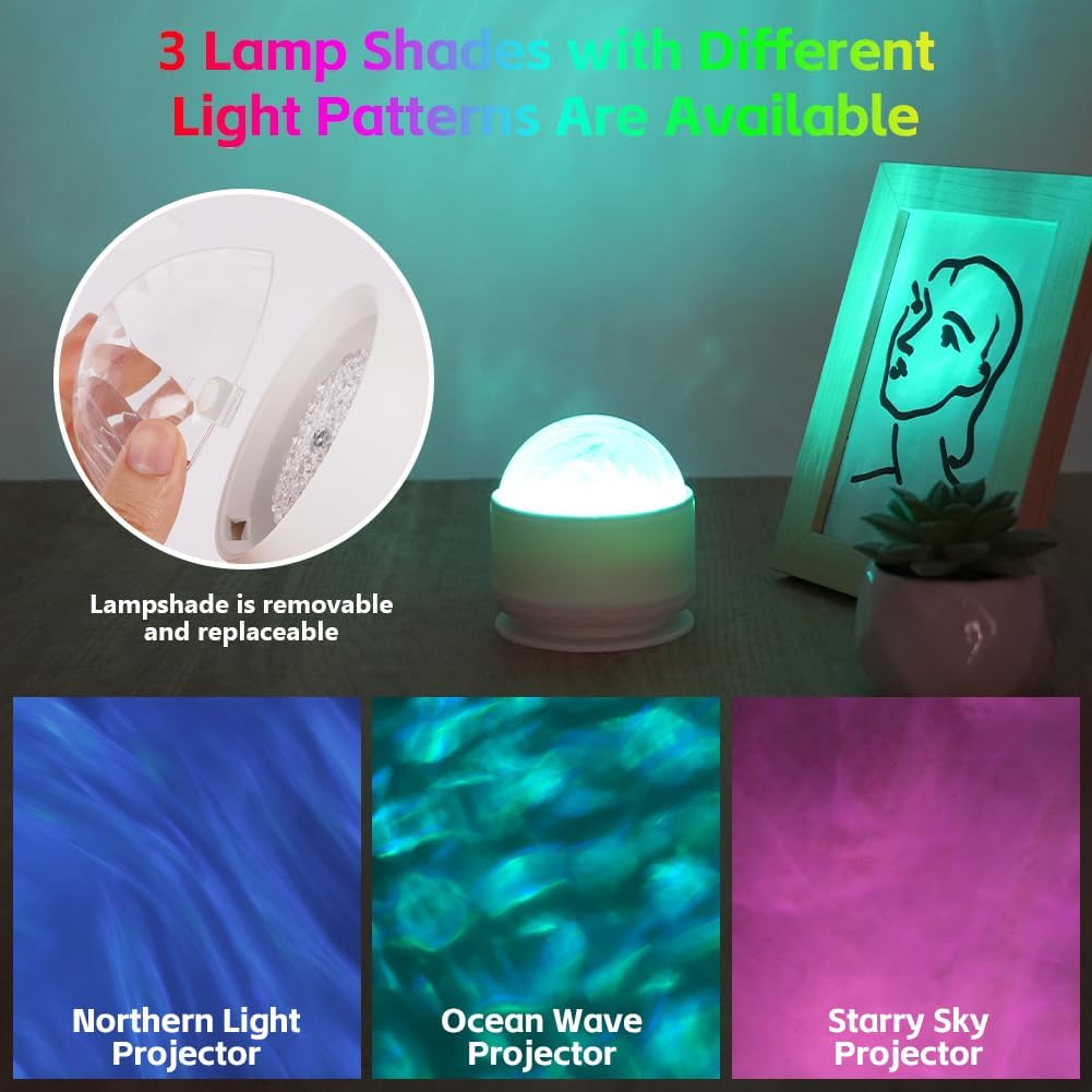 2 In 1 Northern Lights Projector, 16 Color Aurora Night Light Projector,Remote Galaxy Light Projector,USB Recharge Ocean Wave Projector for Playroom