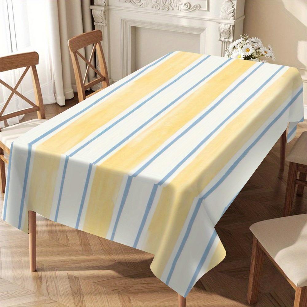 Durable & Stylish Polyester Tablecloth - Vibrant Yellow & White Striped | Machine-Made for Outdoor Dining, Farmhouse Decor