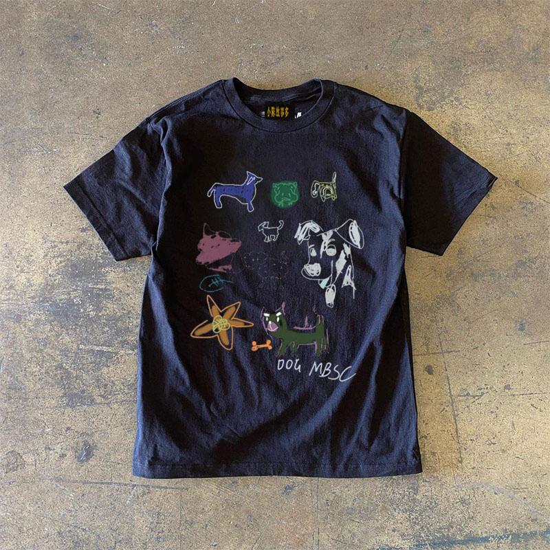 Pure Cotton 3a260g Double Thread Loose Fit Short Sleeve Tshirt Unisex Breathable Comfortable American Retro Style Printed Top
