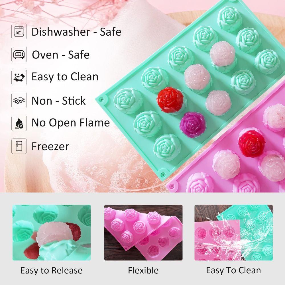 15 Cavity Rose Baking Cake Molds Heat-Resistant Reusable Chocolate Mold Food-Grade Silicone DIY Pudding Mould