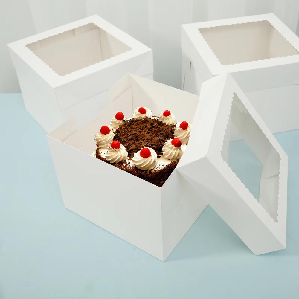 10pcs White Disposable Cake Packaging Box with Window Cake Container Pastry Box  Bakery