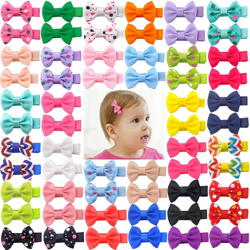 60Pcs Baby Girl Hair Bows 1.6 inch Mini Tiny Small Fully Lined Clips for Infant Toddlers (30 pairs) baby hair bows