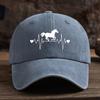 Men's and Women's Outdoor Washed Retro Peaked Cap with ECG Pony Print Fashionable Retro Baseball Cap