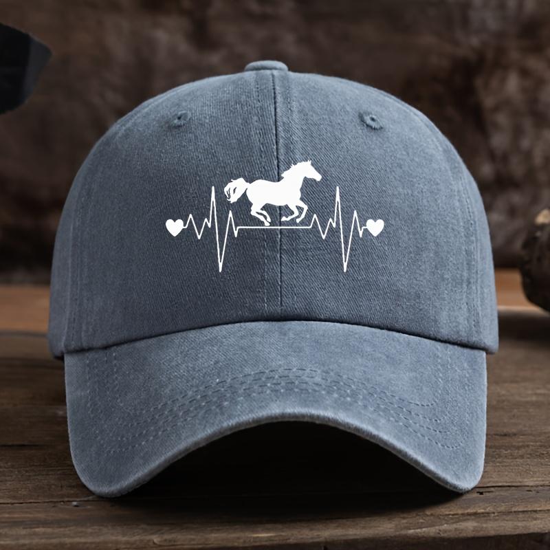 Men's and Women's Outdoor Washed Retro Peaked Cap with ECG Pony Print Fashionable Retro Baseball Cap