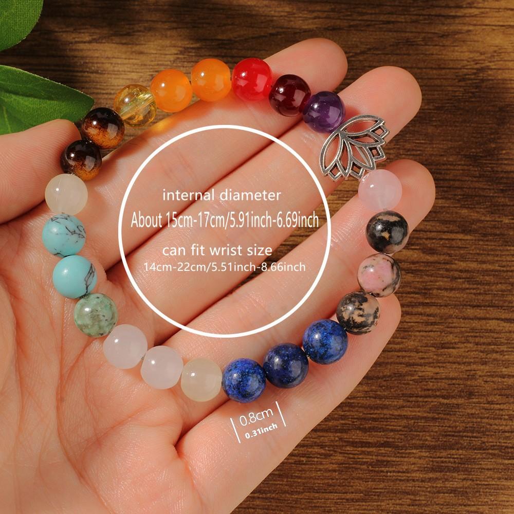 Festive Gifts Chakra Stone Beaded Bracelet With Lotus Charm Spiritual Fashion Jewelry For Men And Women Daily Wear Simple Versatile Accessory