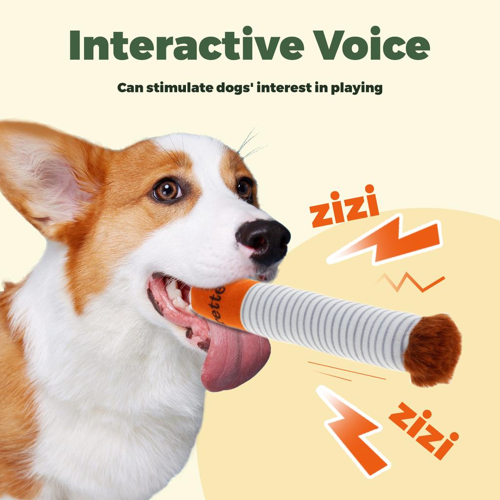 Dog Cigarette Toys Creative Cigar Interactive Plush Chewing Toy with Squeaky Sound Funny Puppies Toys for Small to Medium Breed