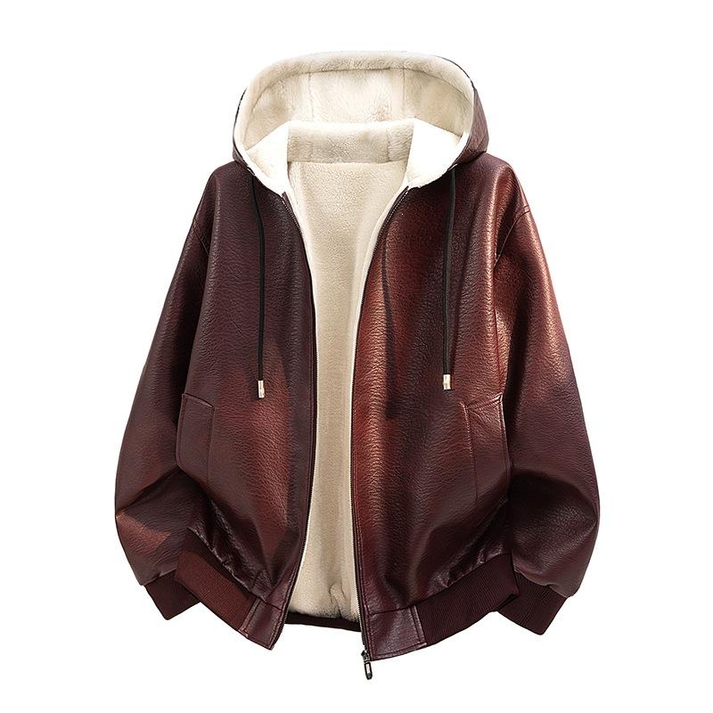 American retro men's leather jacket pu leather tooling old money wind tough loose locomotive leather jacket men's top