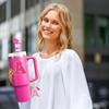 Cup Accessories Set for Stanley Cup 30oz 40oz tumbler with handle, Including Silicone Straw Topper Cover Cap, Handle Charm, Initials Sticker Fuchsia