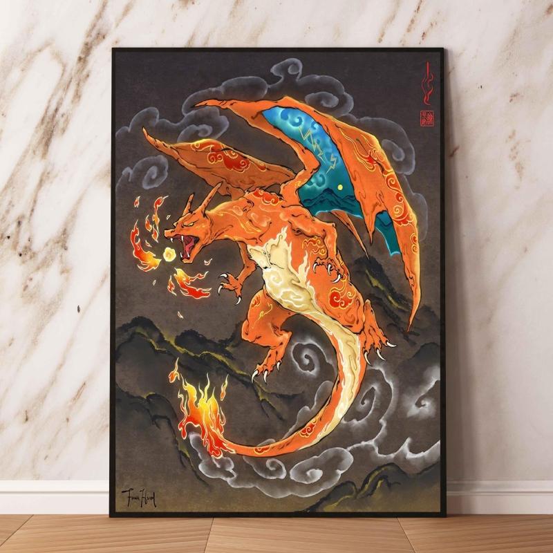 Lugia Ho-Oh Pokemon Unframed Canvas Painting Comic Themed Anime Wall Decor Unique Collection Enhance Your Living Space