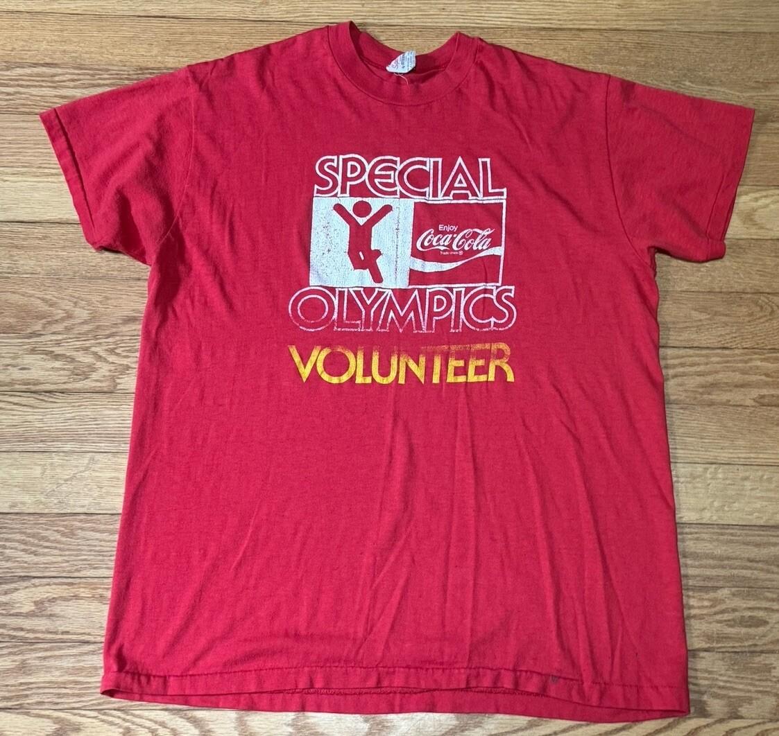 Vtg 80s Coca-Cola Special Olympics Volunteer Single Stitch T-Shirt Size XL S