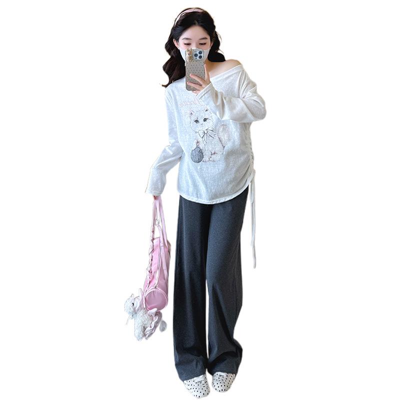 Spring 2026 Korean-Style Printed Maternity Tie-Up Two-Piece Set