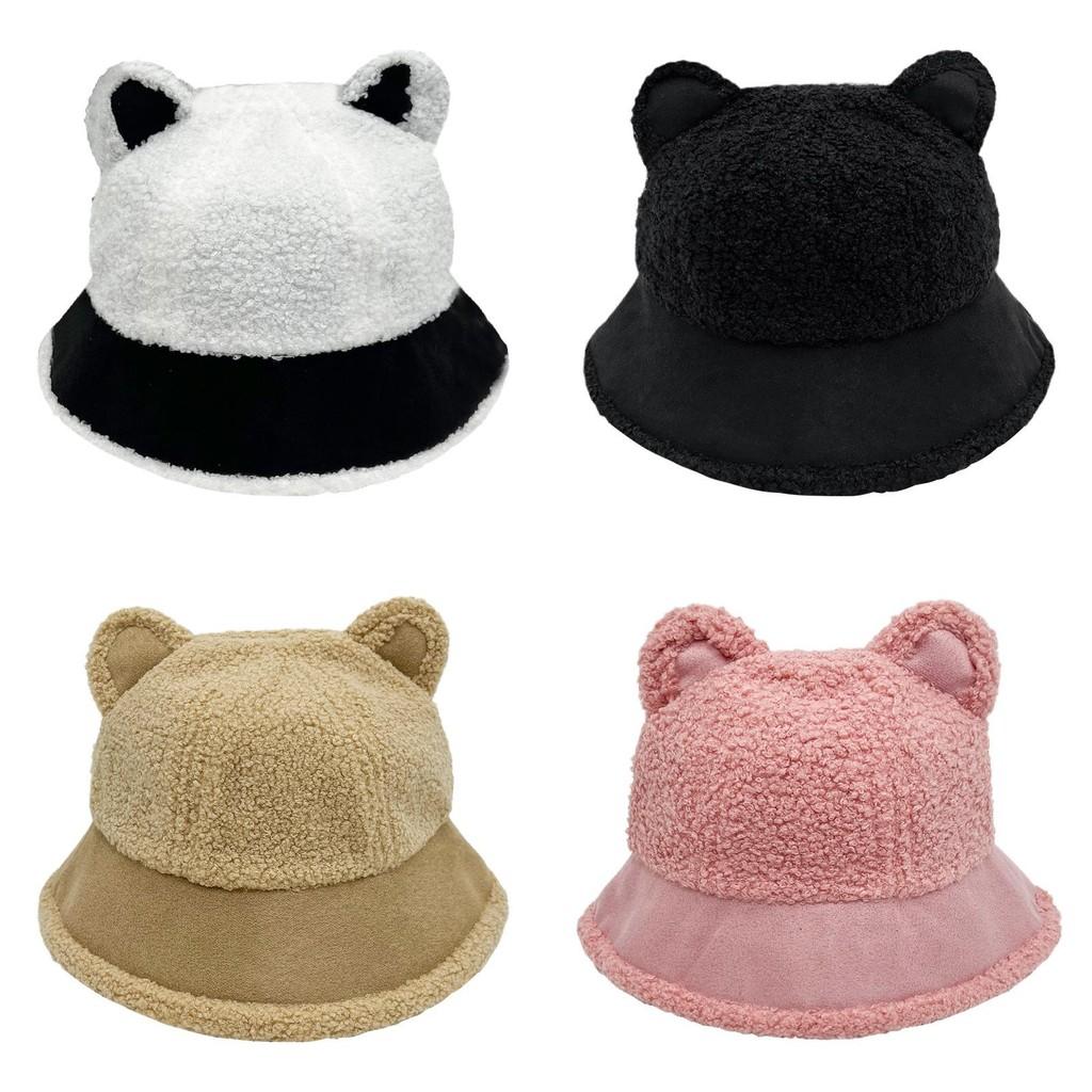 Ear Bear Winter Fisherman Hat Windproof  Warmth Plush Bucket Cap Outdoor Gift