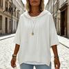 Fall Pullover Sweater Autumn Women Knit Sweater, Loose Fit Drawstring Hooded Solid Color 3/4 Sleeve Drop Shoulder Casual Long Tops