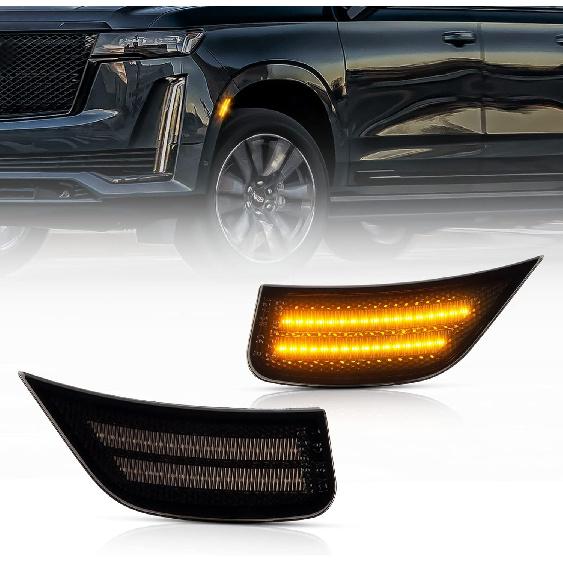

Gempro LED Side Marker Lights for 2021-2024 Yukon XL Denali Tahoe Suburban Escalade ESV White Signal Lamps Smoked Lens, 2PCS Amber Led