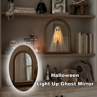 LED Glowing Light Up Ghost Mirror Battery Powered Glowing Ghost Mirror Wall Hanging Mirror  Bedroom