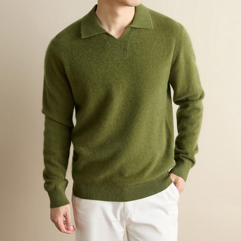 Peimeng Men's Cashmere-Blend Seagull Collar Pullover Sweater