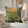 Landscape painting style Cushion Cover Antidustmite Pillowcase Invisible zipper silky short plush Sofa cushion cover