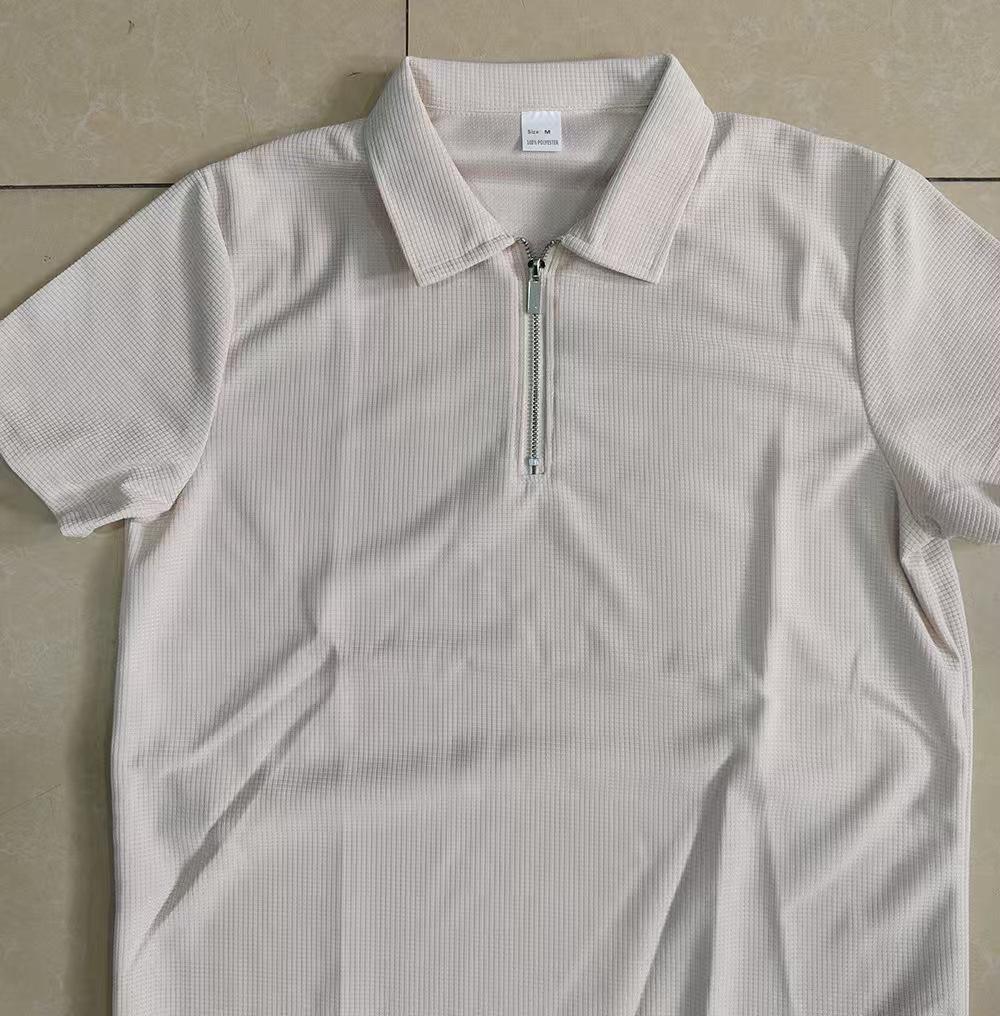 Men's Slim Fit Two-Piece Sportswear Set: Waffle Collar Short Sleeve Top + Long Pants