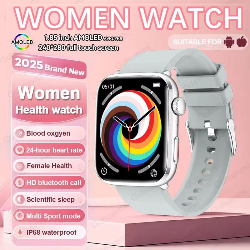2025 New NFC Bluetooth Call Smat Watch Men 1.85" AMOLED Screen Blood Pressure Heart Rate Female Health Waterproof Smarwatches Ladies