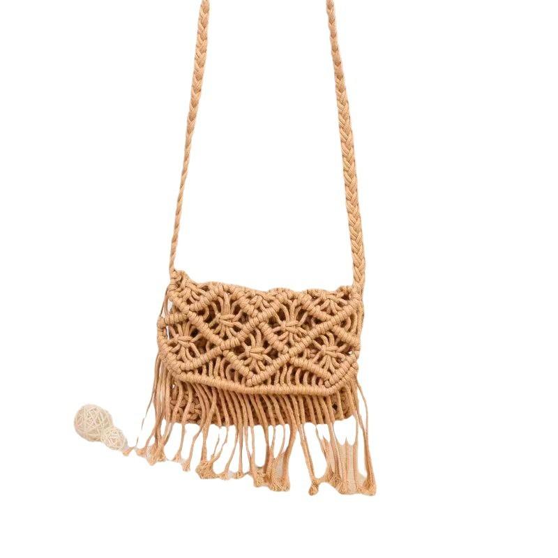 Handmade Cotton Woven Knitted Tassel Crossbody Bag Vintage Shoulder Messenger Bag Female Fashion Beach Summer Handbags for Women
