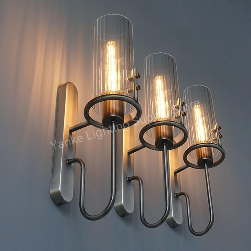 American Retro Industrial LED Wall Lamp Nordic Luxury Glass Crystal Bedside Corridor Mirror Sconces Home Lighting