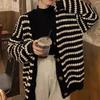 2022 Autumn Korean Women's Loose Striped Knit Cardigan - Black & White Street Style