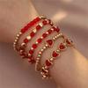 5Pcs/Set Hand Chain Red Heart Charm Bracelet Gold Color Beach Jewelry Set  Party