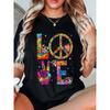 Tie Dye Peace Sign Love Graphic Tee Retro 60s 70s Hippie Style Cotton T-Shirt