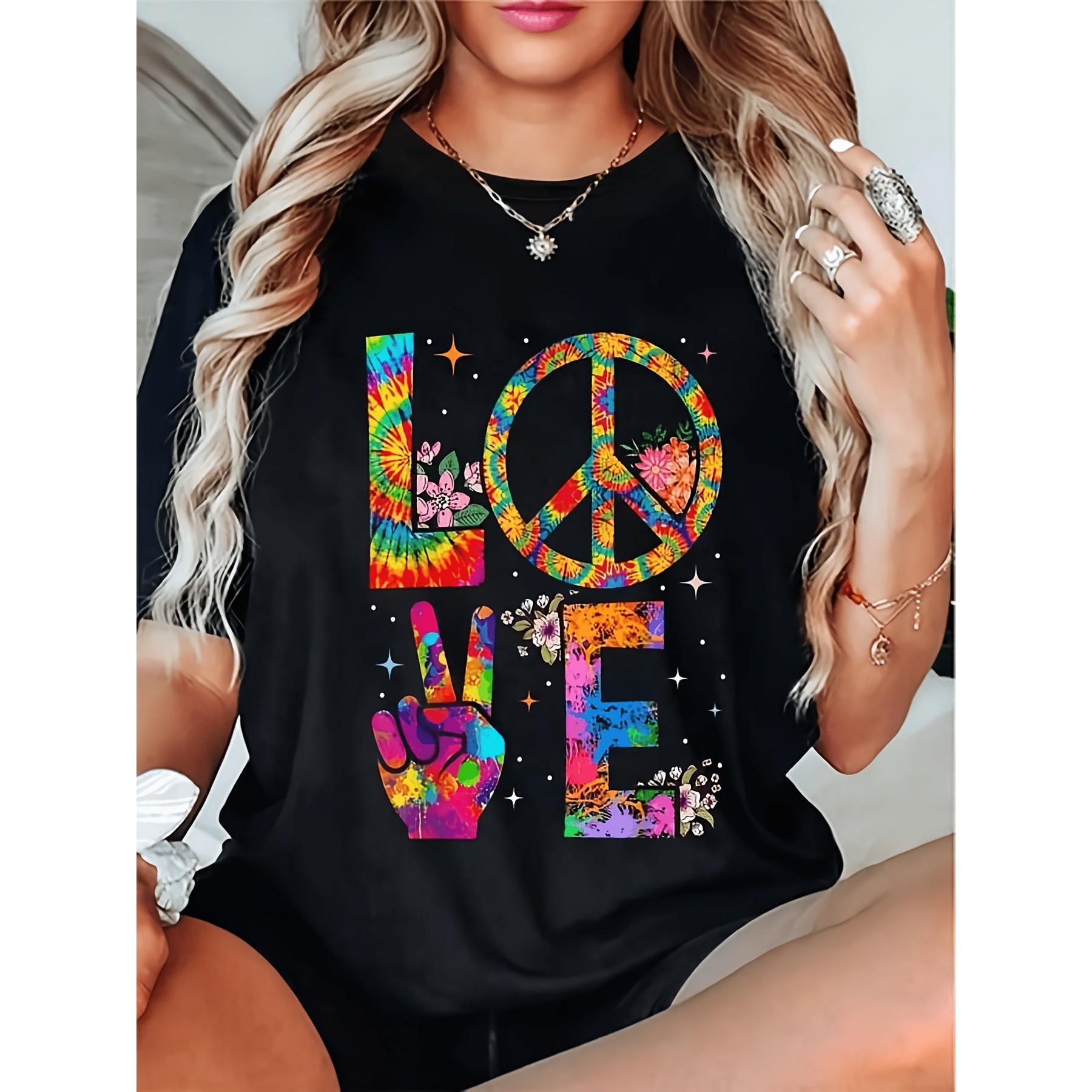 Tie Dye Peace Sign Love Graphic Tee Retro 60s 70s Hippie Style Cotton T-Shirt S