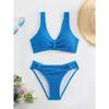 2025 Summer New Women's 2 Piece Swimsuit Solid Color High Waist Bikini Set V-neck Backless Beach Vacation Bathing Suit Swimwear