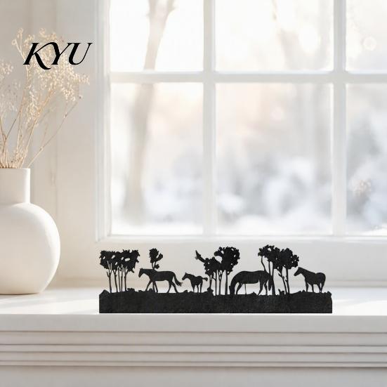 Iron Candle Holder for Home Decor Metal Christmas Horse Tree Candlestick, Forest Shadow Modern Tabletop Centerpiece Holder, Holiday Mantel Table