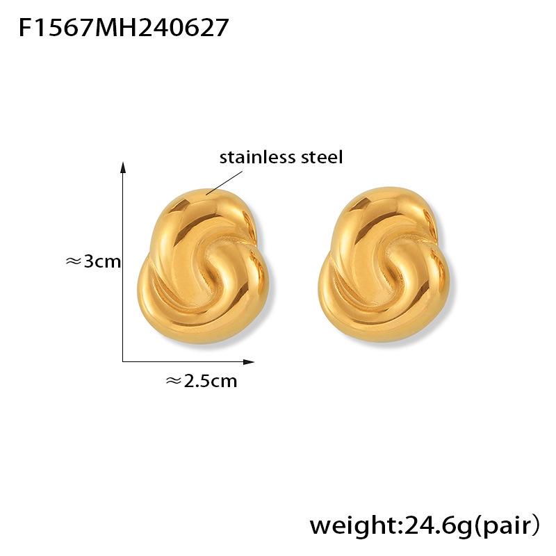 Chic European & American Double-Loop Earrings: Exaggerated 18K Gold Titanium Steel, Summer Non-Fading Design