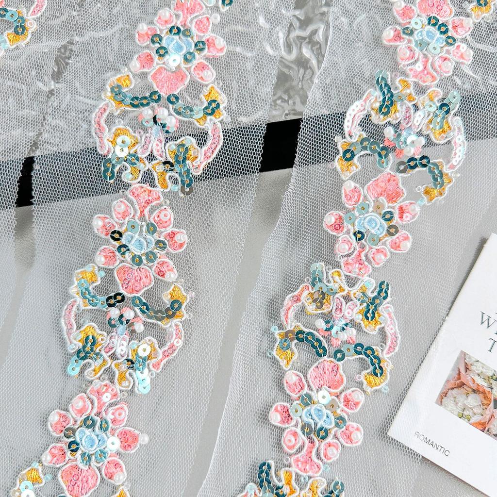 Pink Embroidery Mesh Hollow Beads Barcode Clothing Lolita Skirt Bag Decorative Sequins Lace Accessories