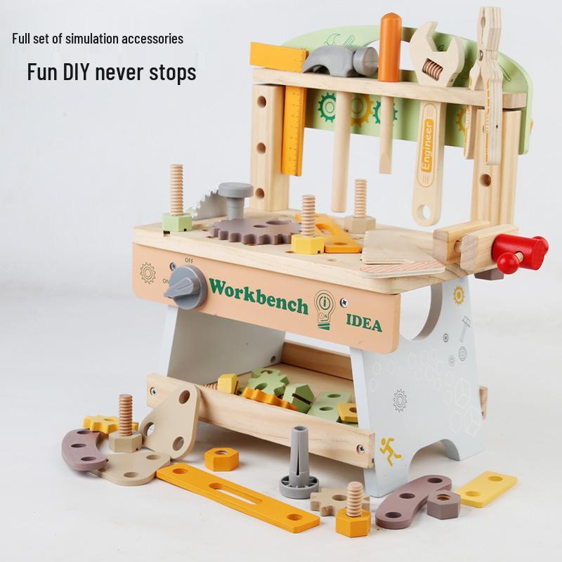 

Kids Wooden Tool Bench with Twist Screws & Nuts for Pretend Play