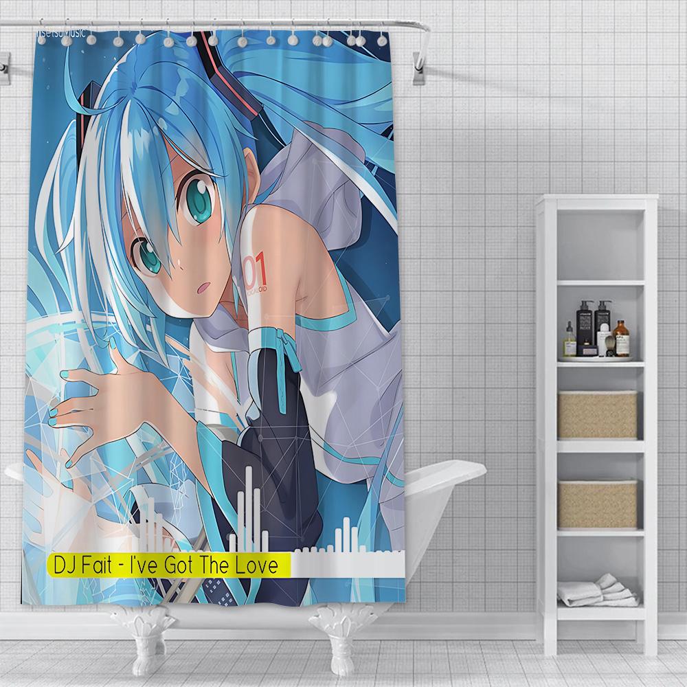 Anime Girl H-HatsuneS M-Miku Shower Curtain Waterproof Polyester Fabric Paint Bath Curtain Home Bathroom Decor Curtain With Hook