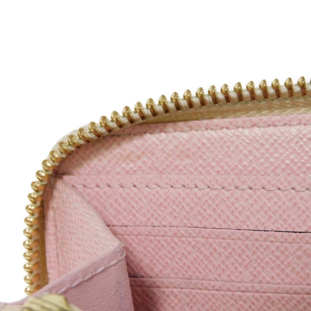Used 12564 Portefeiulle Clemence N61264 7940 Logo Ivory Zip Around Damier Azur Rose Ballerine for Women from Japan