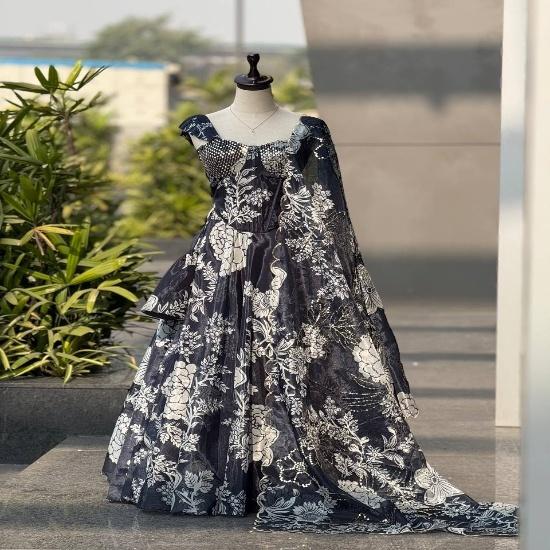 Midnight Monochrome Mirror-Work Corset Lehenga Choli S