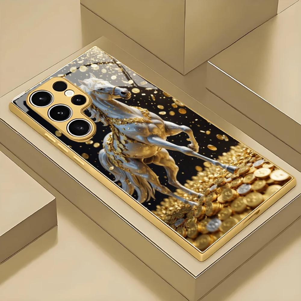 Electroplated Gold Phone Case For Samsung Galaxy S26/S25 Edge/S24/S23/S22 Ultra Featuring Golden Pegasus Design For Good Fortune