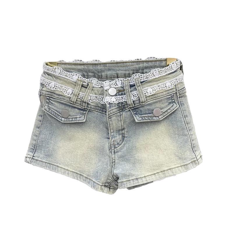 2026 Spring/Summer American Spicy Girl Low-Waist Stretch Denim Ultra-Shorts: Women's Slimming Hip-Hugging Wide-Leg Hot Pants