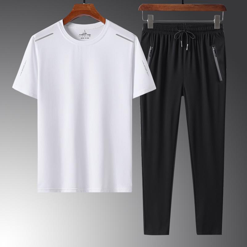 Summer Casual Men's Plus Size Ice Silk Three-Piece Set - Dad's Trendy Short Sleeve T-shirt