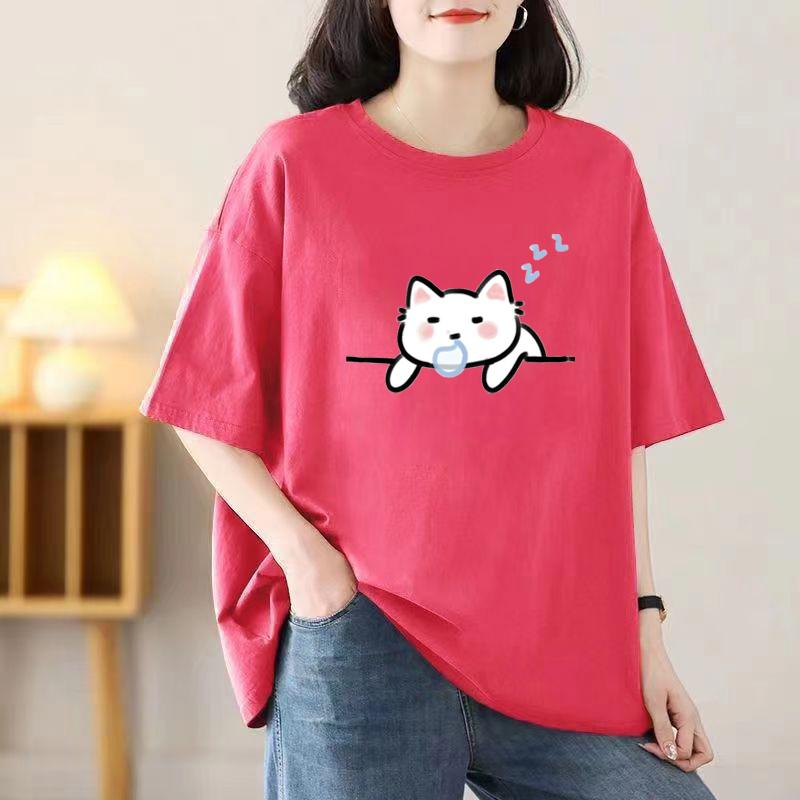 Ladies Summer Popular Short-sleeved T-shirt Cotton Breathable Loose Top Printed T-shirt Casual