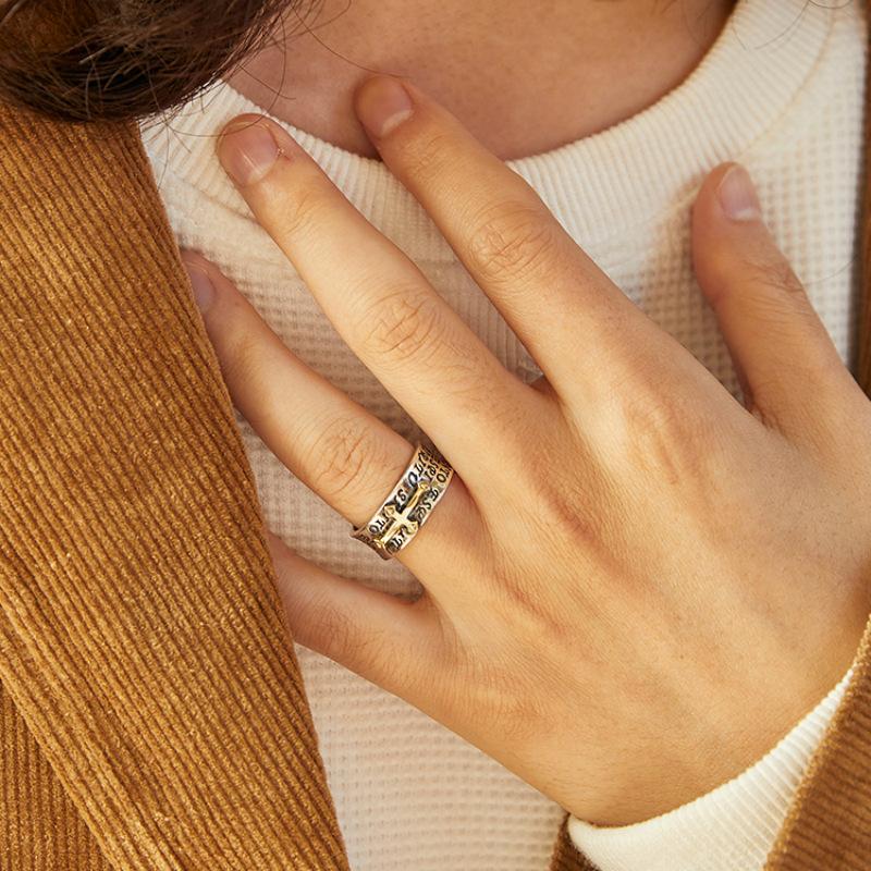 Bague Graffiti Croix Rétro Pour Hommes Femmes Punk Gothique Bague Réglable Faite Main Rock Hiphop Unisexe Accessoires Zircon Cadeau Homme