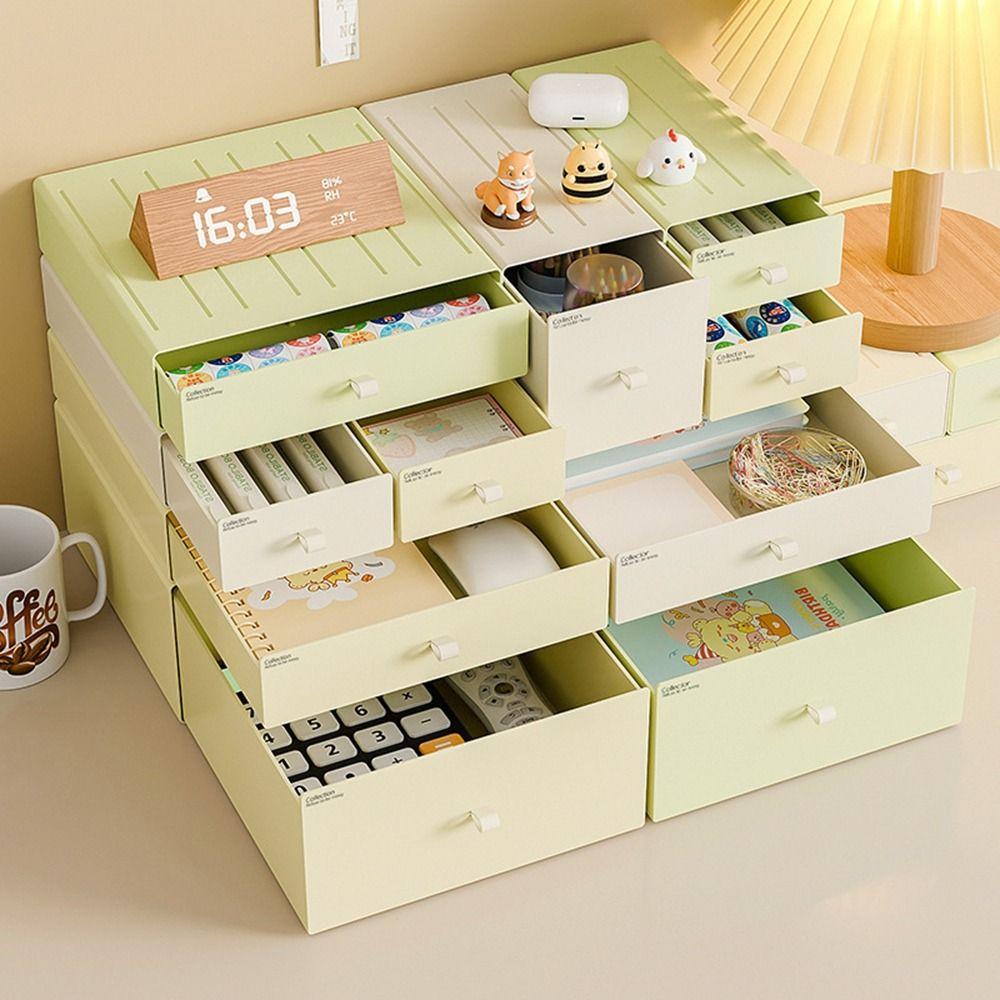 Plastic Drawer Storage Box Stackable Large Capacity Makeup Storage Container Space Saving Cosmetic Storage Box Office