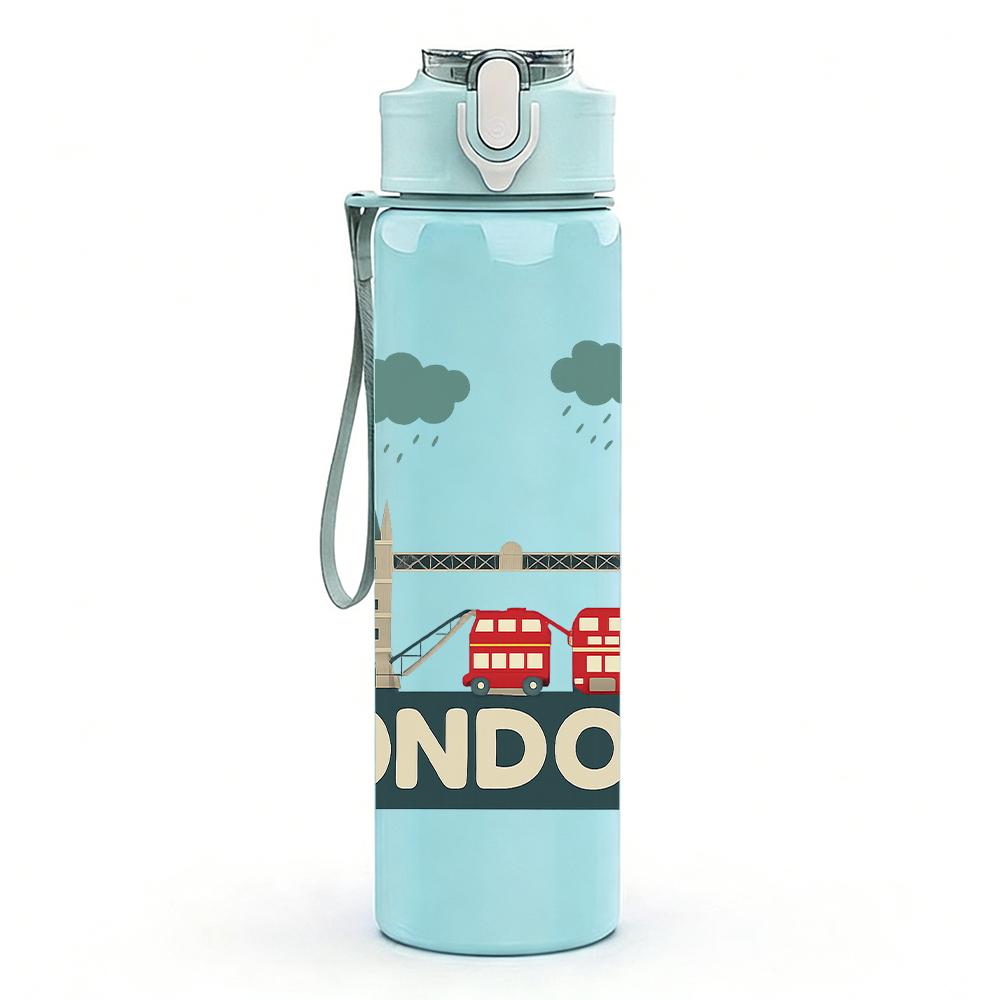1PC London Tower Bridge Scene 750ml Color Plastic Sports Water Bottle Leakproof Flip Straw Lid For Sports Office Home Use