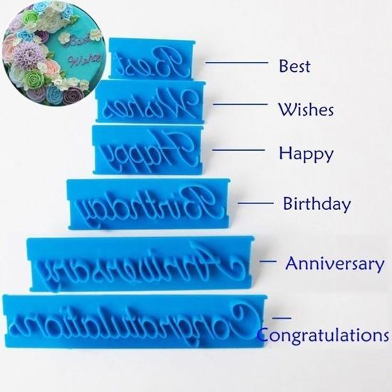 6Pcs Blessing Letter Cake Mold Fondant Chocolate Decorating Home DIY Baking Tool