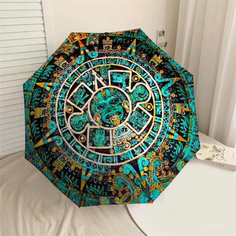 Mayan Calendar Inspired Umbrella: A Unique Blend of Ancient Art and Modern Functionality - Perfect for Outdoor Adventures, Travel Essentials 167