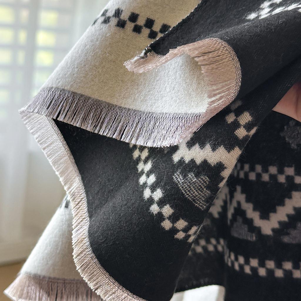 Autumn And Winter Bow Presbyopia Scarf Women'S Warm Color Matching Imitation Cashmere Scarf Double-Sided Air Conditioner Shawl