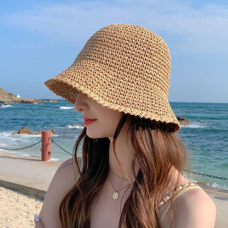 Women Hat Pure Handmade Woven Straw Breathable Summer Sunshade Hat UV Protection Seaside Vacation Fisherman Hat